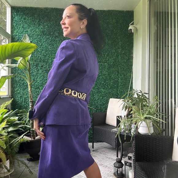 70s DARK PURPLE Ultra Suede Skirt Suit Matching Set Jacket - Picture 4 of 9